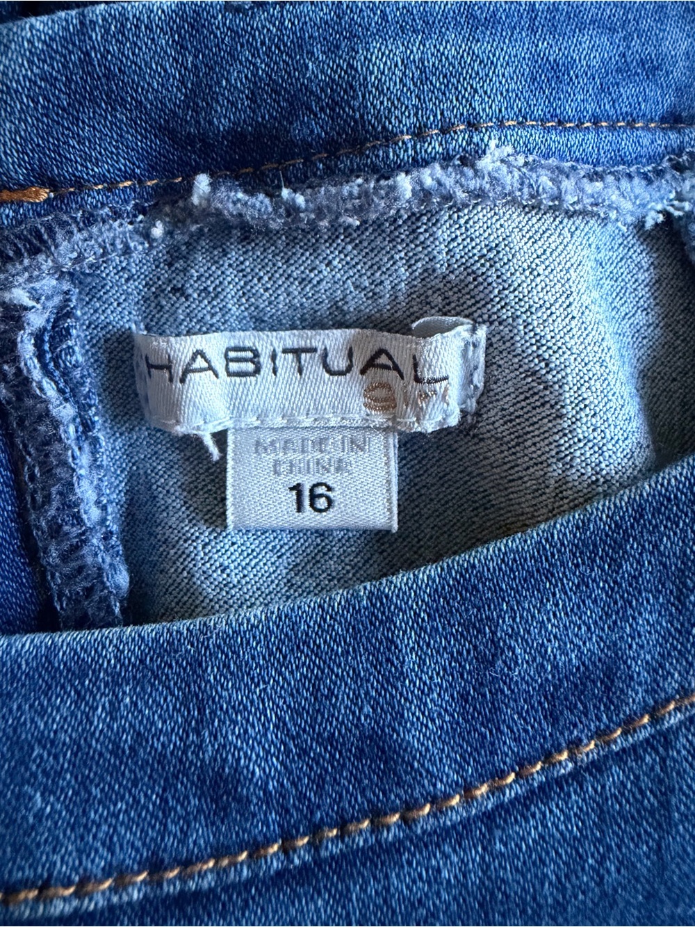 Habitual Girls Denim Mini Dress Puff Sleeve A-Line Stretch Blue Size 16 - Picture 4 of 11